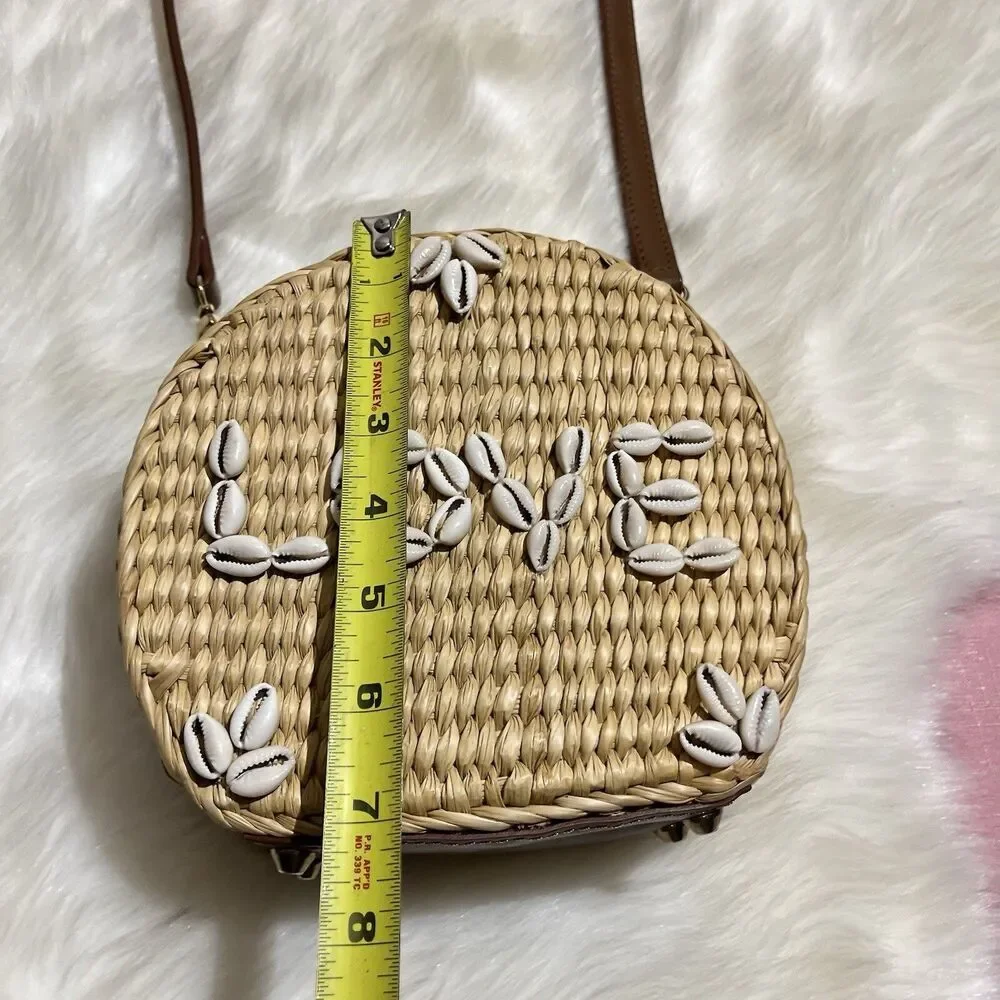 POOLSIDE x Dannijo Ariana “LOVE” Shell Rattan Circular Basket Handbag Purse